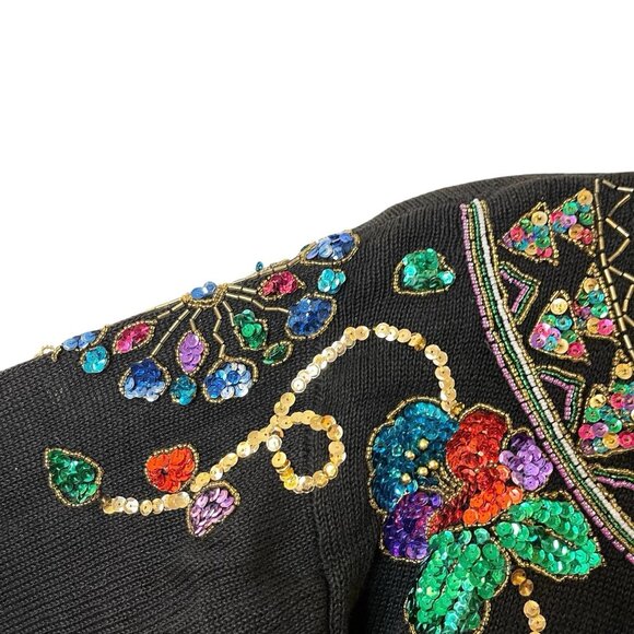 Vintage Sweater Jumper‎ 90s Sequins Pullover Shoulder Pads SML Sport Funky Art - Picture 5 of 6